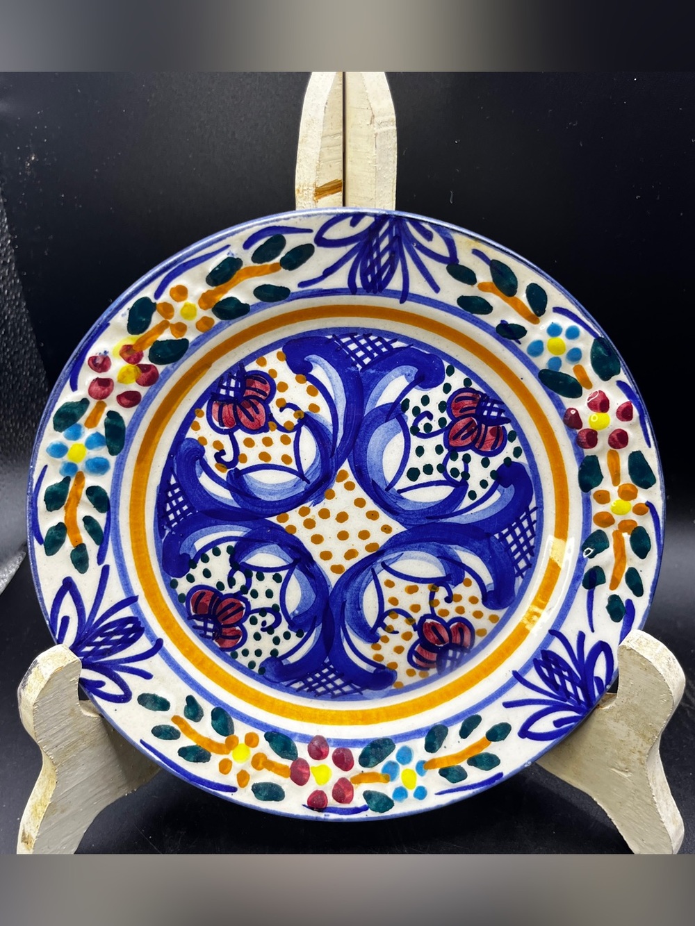 Vintage Pascual Zorrilla Hand Painted Ceramic Plate 7" Signed Made in Spain Blue